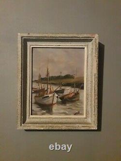 Painting Oil On Wood Boats Landscape Of Brittany