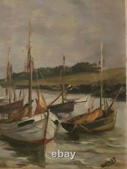 Painting Oil On Wood Boats Landscape Of Brittany