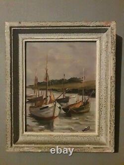 Painting Oil On Wood Boats Landscape Of Brittany