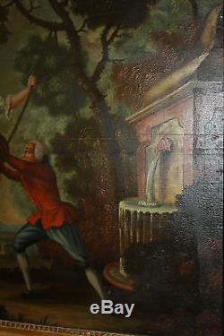 Painting / Oil On Wood Gallant Scene Late Nineteenth