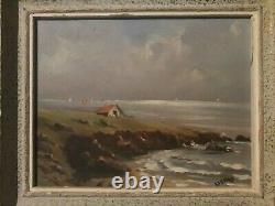 Painting Oil On Wood Landscape Seaside Brittany