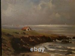 Painting Oil On Wood Landscape Seaside Brittany
