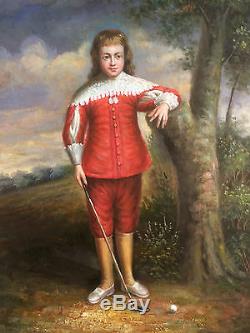 Painting / Oil On Wood Panel Young Man At Golf