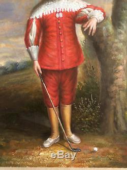 Painting / Oil On Wood Panel Young Man At Golf