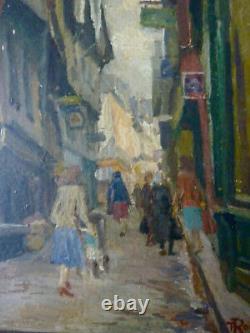 Painting, Oil On Wood, Town Of Morlaix Signed F Rouillet Student Of Léandre No1