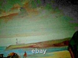 Painting Oil Painting On Marine Wood On The Sea 19th Signed Artist & Place