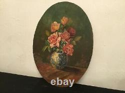 # Painting Oil Painting On Panel / Still Life, Flower Bouquet Signed