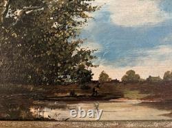 Painting Oil Painting on Peach Cardboard Fisherman Art Frame Montparnasse 1900 Old