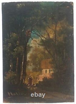 Painting Oil Panel Ancient Landscape Character House 19th Century