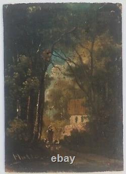 Painting Oil Panel Ancient Landscape Character House 19th Century