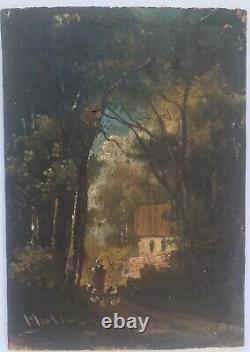 Painting Oil Panel Ancient Landscape Character House 19th Century