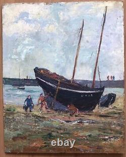 Painting Oil Panel Ancient Landscape Marine 19th Century