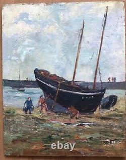 Painting Oil Panel Ancient Landscape Marine 19th Century