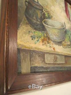 Painting Oil Still Life Scene Kitchen Signed Alphonsine Bouquet 1951 Benezit