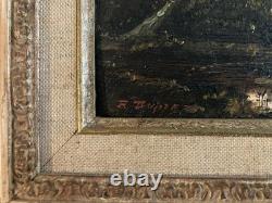 Painting Oil on Peach Cardboard Fisherman Art Frame Montparnasse 1900 Old