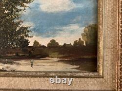 Painting Oil on Peach Cardboard Fisherman Art Frame Montparnasse 1900 Old
