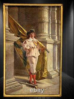 Painting / Oil on Wood Panel / Gentleman Carrying a Flag