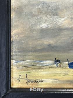 Painting / Oil on Wood Panel The Beach at Deauville Framed and Signed
