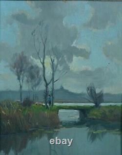 Painting Old Animated Landscape Bay Of Somme Poplar Pierre Courtois Alex. Jacob
