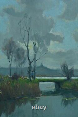 Painting Old Animated Landscape Bay Of Somme Poplar Pierre Courtois Alex. Jacob