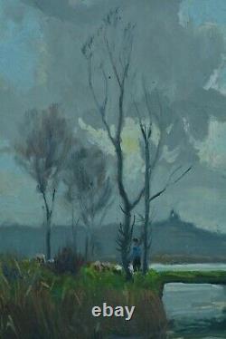 Painting Old Animated Landscape Bay Of Somme Poplar Pierre Courtois Alex. Jacob