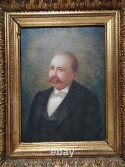 Painting Old Painting 19 Century Portrait Bust Mustachioed Man