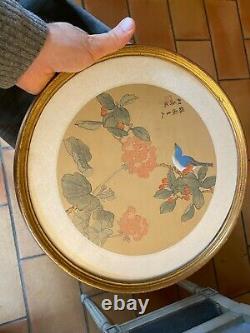 Painting On Silk & Japan & Bird & Flowers & Asian & Frame & Japanese