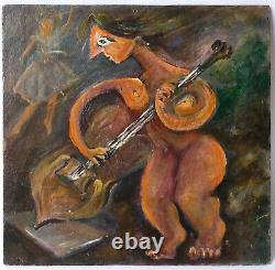 Painting Painting Ancient Oil, Character, Woman, Violin, Music, Cubist