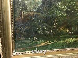 Painting Painting Barbizon Oil 19th Signed Royer, Child Playing With The Hens