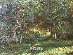 Painting Painting Barbizon Oil 19th Signed Royer, Child Playing With The Hens