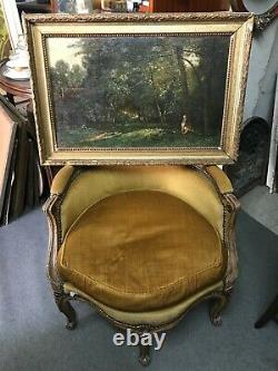 Painting Painting Barbizon Oil 19th Signed Royer, Child Playing With The Hens