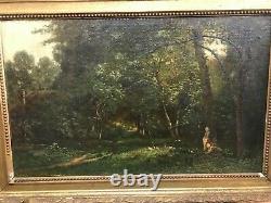 Painting Painting Barbizon Oil 19th Signed Royer, Child Playing With The Hens