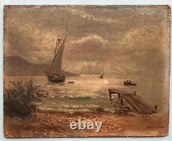 Painting Painting By Emile Louis Julien Nerlot (1865-1943) Landscape Sailor Boats