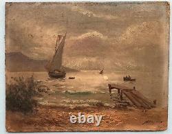 Painting Painting By Emile Louis Julien Nerlot (1865-1943) Landscape Sailor Boats