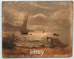 Painting Painting By Emile Louis Julien Nerlot (1865-1943) Landscape Sailor Boats