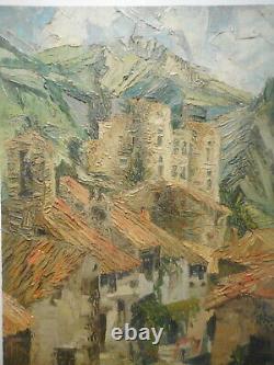 Painting Painting Erminio Viola Landscape Castle Strong Village Top Mountain
