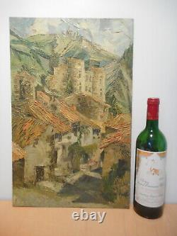 Painting Painting Erminio Viola Landscape Castle Strong Village Top Mountain