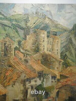 Painting Painting Erminio Viola Landscape Castle Strong Village Top Mountain