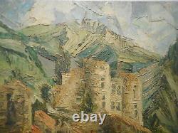 Painting Painting Erminio Viola Landscape Castle Strong Village Top Mountain