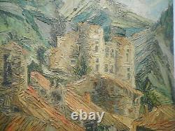 Painting Painting Erminio Viola Landscape Castle Strong Village Top Mountain