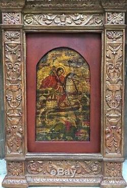 Painting Painting Frame 18th 18th 19th 19th St Georges Dragon Icon Rare Old