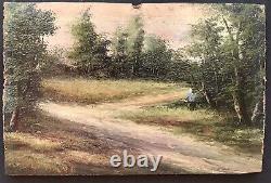 Painting Painting Oil A Bonnaud Panel Landscape Forest Character Xixth