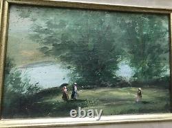 Painting Painting Oil On Wood Landscape Characters Box