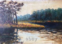 Painting Painting Oil On Wood Landscape Forest 20th Century