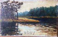 Painting Painting Oil On Wood Landscape Forest 20th Century