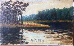 Painting Painting Oil On Wood Landscape Forest 20th Century