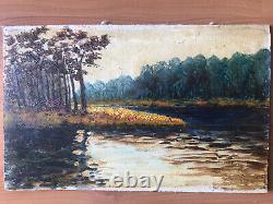 Painting Painting Oil On Wood Landscape Forest 20th Century