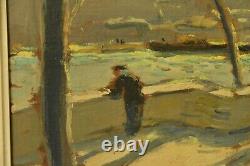 Painting Painting Oil On Wood Landscape (seine Quay, Paris) R. Fleurent