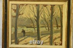 Painting Painting Oil On Wood Landscape (seine Quay, Paris) R. Fleurent