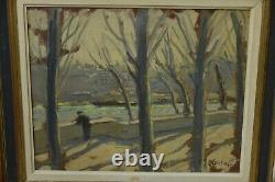 Painting Painting Oil On Wood Landscape (seine Quay, Paris) R. Fleurent